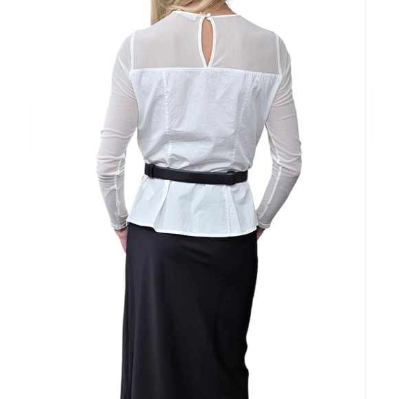 Anne Fontaine Sheer Pleated Corset-Style Blouse – Ivory Mesh Top Size 40 - Picture 4 of 11